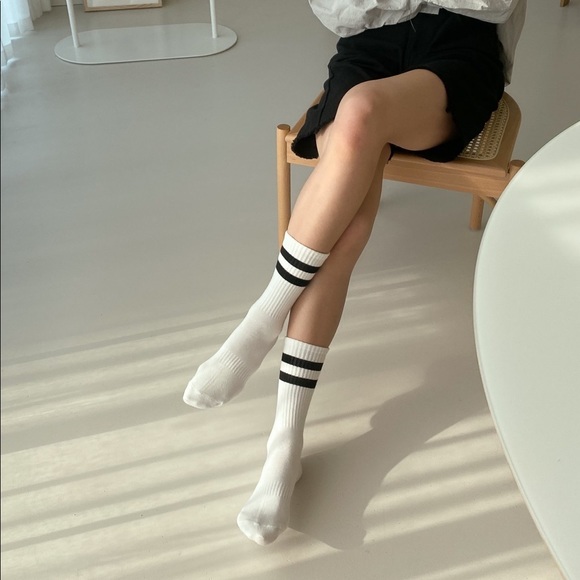 2-Stripe Crew Socks - White with Black Stripes - Picture 5 of 12